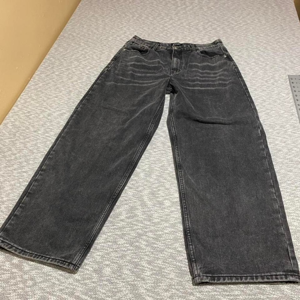 Nasty Gal black wash wide leg jeans Size 42. SKU-A419#denim